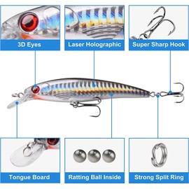 Topwater Fishing Lures Kit 6pcs Surf Fishing Striped Bass Lures Inshore Minnow Lures Jerkbait Topwater Popper Plugs Set Offshore Ocen Fishing Tackle Lures Set