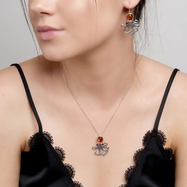 HENRYKA 925 Sterling Silver and Baltic Amber Statement Octopus Necklace | Sea Squid Jewellery | Ocean Sea Gifts