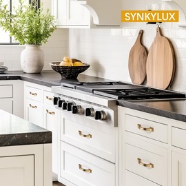 Synkylux Hardware Customized, Cabinet Pulls, Handles for Kitchen Cabinets, Cupboards, Dressers and Square Solid Metal Hardware (10, Brushed Brass, 3-inch Hole Centre)