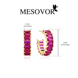 Mesovor Gold Cubic Zirconia Open Hoop Earrings for Women, 18K Gold Plated C Shape Hoop Earrings Jewelry for Party Prom (Dark Rose Red)
