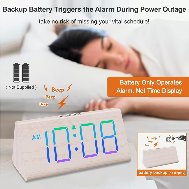 DreamSky Wooden Digital Alarm Clock for Bedroom - RGB Electric