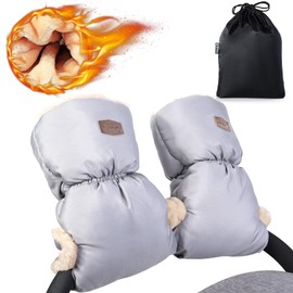 Orzbow Pram Hand Warmer, Waterproof Artificial Lambskin Hand Muff for Prams, Windproof Gloves, Pram, Breathable Accessories for Prams, Winter Gift for New Parents (Light Grey)