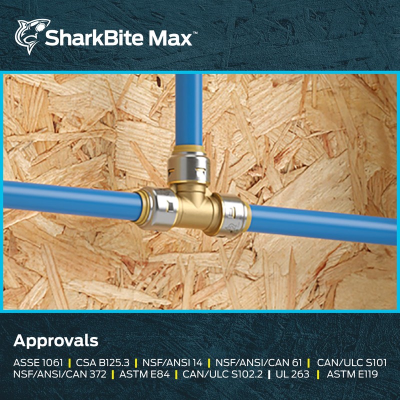 SharkBite Max 1 Inch Tee, Push to Connect Brass Plumbing