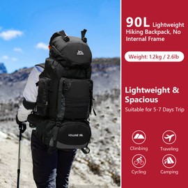 LibSkyln 90L Hiking Backpack, Camping Travel Backpack with Rain Cover Lightweight Travel Daypack for Climbing Camping Touring (Black)