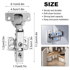 Pack of 8 Premium Cabinet Hinges Soft Close Cold-Rolled Steel, 100°-110° Opening Angle - Hydraulic Spring, Concealed, Removable, Nickel Coating for Kitchen Cabinet, Removable