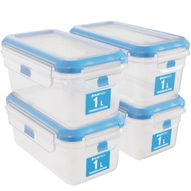 ATHLON TOOLS 4 x 1 Litre Food Storage Containers Set - 100% Airtight and Leak-Proof -40 to +100 Degrees - for All Foods - BPA-Free - Storage Jars for Fridge (1 L, Set of 4)