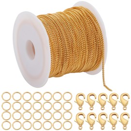 SOFPLATE 33 Feet/10m 2mm Brass Curb Chain Links cable Link Chain Bulk with 20Pcs Lobster Claw Clasps & 50Pcs Jump Rings jewellery Set Gold Chain Spool for jewellery Making Supplies DIY Bracelet