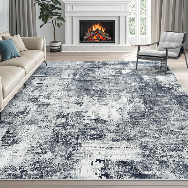 Dintszyayue Abstract Washable Area Rug 8x10 Non-Slip Soft Black Neutral