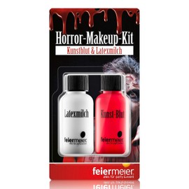 feiermeier® Horror Makeup Set Best Made of Artificial Blood 29.5 ml & Latex Milk 29.5 ml Wound, Zombie, Halloween