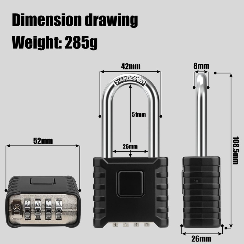 Diyife Heavy Duty Combination Padlocks Outdoor, [Weatherproof] Long Shackle 52mm