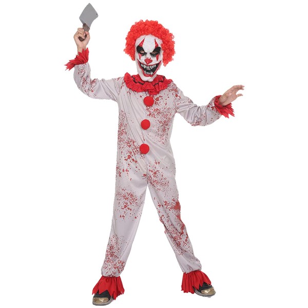 JUST FOR PARTY Killer Clown Costume for Child Scary Clown Jumpsuit Boys Halloween (4-6 years old)