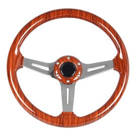Spaorcco 350mm 14" Classic Wood Grain Steering Wheel Drifting Deep Dish Universal Acrylic Wooden Racing Steering Wheel for Car Sim Driving/Golf Carts with Wood Grain Horn Button