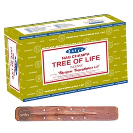 Satya Nag Champa Tree of Life Incense Sticks | x12 pack | with SAMASIA incense sticks holder | Used for Tromatherapy, Spa, Yoga, Weddings, Meditation, Healing, Positivity and Relaxation