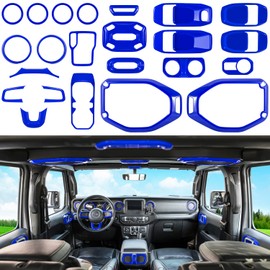 23PCS Full Set Interior Decoration Trim Kit for Jeep Wrangler JL JLU Gladiator JT 2018-2023 Steering Wheel Door Handle Air Conditioning Vent Cup Holder Reading Light Headlight Switch Gear Cover (Blue)