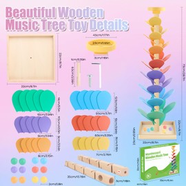 Wooden Marble Run Music Tree Montessori Toys for Kids 3+ Years Old Marble Ball Run Learning Game Wood Color Sorting Toys for 4-8 Boys and Girls Birthday