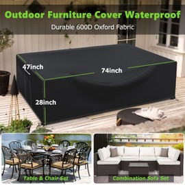 HIGHTQURO Patio Furniture Covers Waterproof, Heavy Duty 600D Outdoor Furniture Covers for Outdoor Dining Table and Chair,Tear Resistance and Anti-UV, Black,74"L x 47"W x 28"H