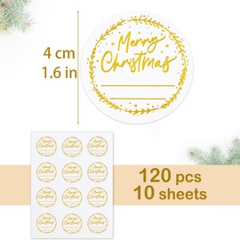 120pcs Christmas Gift Lables Stickers Name Tags for Gifts Round Gold Foil Self Adhesive Present Labels with Lines for Writing Merry Christmas Labels for Jars Bottle