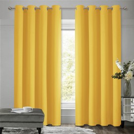 VEHEDE Curtains with Eyelets Living Room Thermal Curtain Cold Protection Curtains Opaque Sound Insulation Thermal Curtain Against Cold 160 cm High H 160 x W 140 cm Mustard Yellow Set of 2
