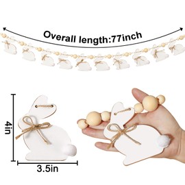 Bunny Chorus Easter Decorations Garlands, Cute Easter Bunny with Wooden Beads Garland, Rustic Easter Banner for Wall Home Indoor Outdoor Spring Decor Supplies
