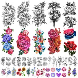 Yazhiji 40 Sheets Waterproof Temporary Tattoos Large Flowers Collection Durable Fake Tattoo Stickers for Women or Girls Beauty Decoration