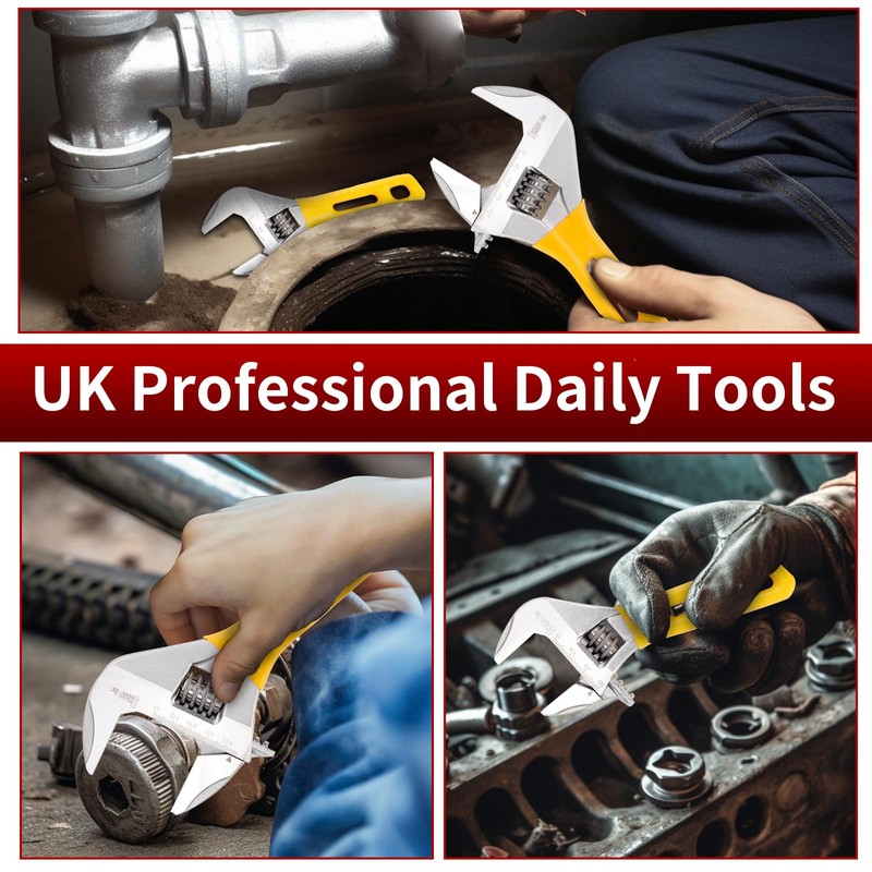 Sharp-tec Adjustable Spanner Set, Wide Jaw Opening Adjustable Wrench, Heavy-Duty