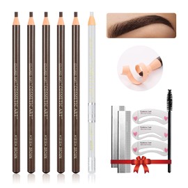 LSxia LSxia Waterproof Eye-Brow Pen-cil Set, Pull Cord Peel-off Eyebrow Pencil Microblading Pen Supplies Kit, White Eye-Liner Pencil and Eyebrows Tool Tattoo Makeup For Marking (5+1 Dark Brown)