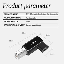 FirSea 2 Pack Type C Female to USB B Male, Convertible Male USB Type C USB B Compatible with Printers, MIDI, Electric Piano, Laptop Synthesizer (Black)