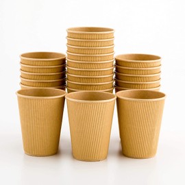 12 Ounce Paper Coffee Cups, 25 Ripple Disposable Paper Cups - Leakproof, Recyclable, Kraft Paper Hot Cups, Insulated, Matching Lids Sold Separately - Restaurantware