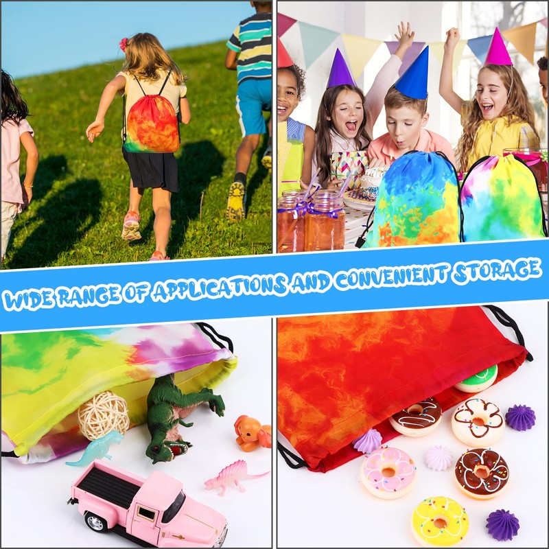 20 Pack Tie Dye Drawstring Backpack Bag Colorful Gym Sack