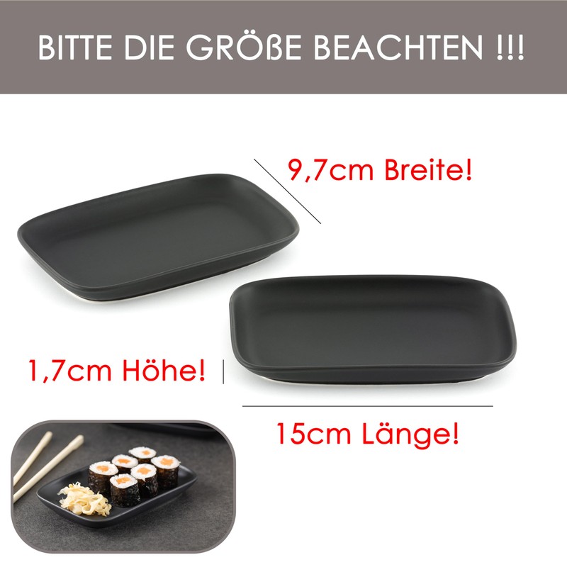 Hanseküche Mezzeteller Stoneware Set of 4 Appetizer Plates Rectangular Black