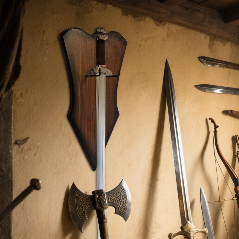 Sword Plaque Wall Mount, Adjustable Wooden Sword Holder Wall with