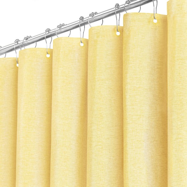 BTTN Yellow Fabric Shower Curtain - Linen Textured Weighted Cloth