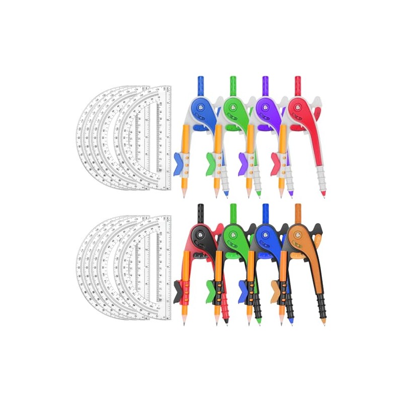 Zealor 16 Pack Math Compass & Protractor Set Geometry Math