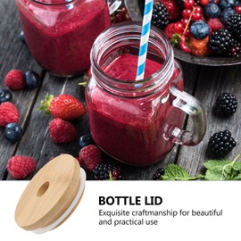 DOITOOL 8Pcs Bamboo Jar Lids with Straw Hole,Reusable Bamboo Lids for Beer Can Glass,Bamboo Mason Jar Lids with Straw Hole for Regular Mason Jar 70MM