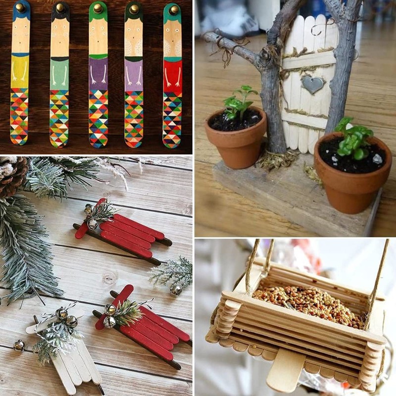 50/100/150pcs Wooden Craft Sticks Paddle Popsicle Coffee Stirrers Ice Cream