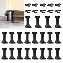 WANTOUTH 20 Pieces Furniture Foot Support Foot Adjustable Bed Foot 100-120 mm Height Adjustable Black Cabinet Feet Plastic Base Feet with Base Clamp Feet for Furniture Kitchens Bathroom Furniture