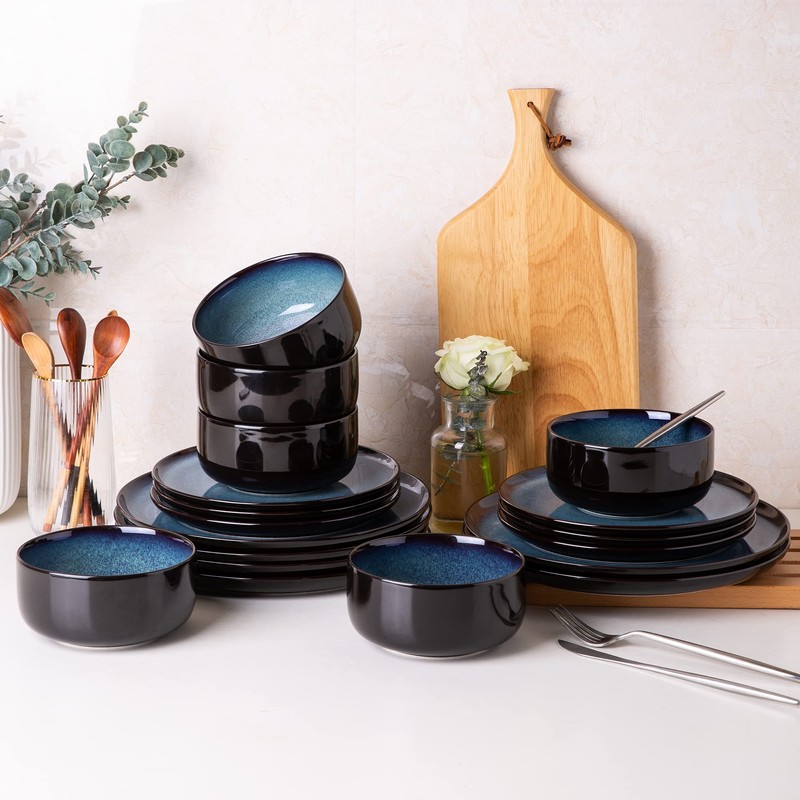 LERATIO Ceramic Plate Set of 6,8.5 Inch Reactive Glaze Light