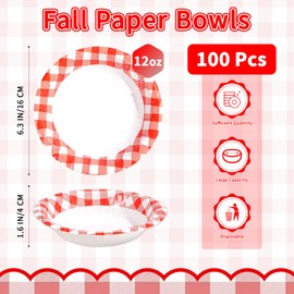 100 Pcs Red and White Gingham Paper Bowls 12 Oz Red White Buffalo Checked Plaid Soup Bowls Disposable Summer Gingham Ice Cream Dessert Cups for Family Picnic BBQ Pizza Birthday Dinner Party Supplies