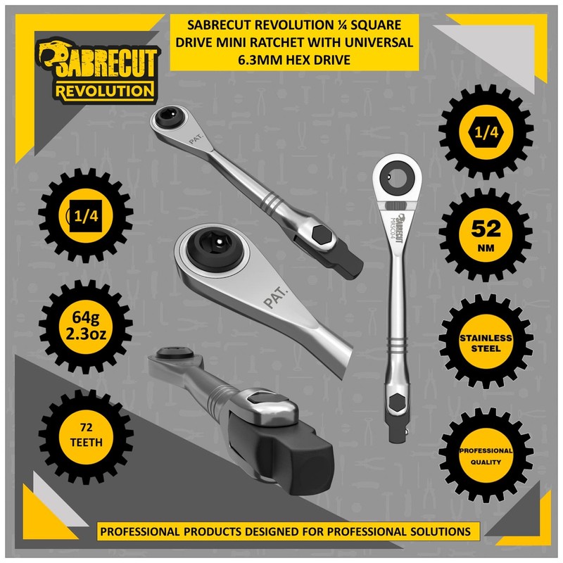 1 x SabreCut MRSC04 Mini Micro Ratchet 1/4" (6.3mm) HEX