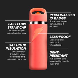 Gatorade Overtime 22 oz Stainless Steel Bottle, Straw Cap, Sage, 24+ Hour Insulation
