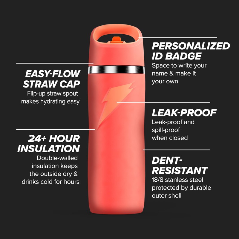 Gatorade Overtime 22 oz Stainless Steel Bottle, Straw Cap, Sage,