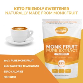 ENLIGHT - 100% Pure Monkfruit Extract (100g / 3.5oz Size) Zero Calories, Keto Friendly, Sugar Free Natural Sweetener