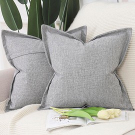 MADIZZ Set of 2 Polyester Linen Throw Pillow Covers with Broad Edge Soft Boho Decorative Pillow Cases for Sofa Bedroom Modern Pillow Shell 20x20 Inch Light Grey