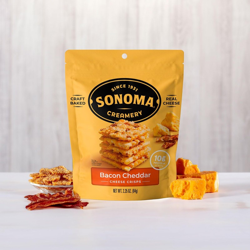 Sonoma Creamery Cheese Crisps, Bacon Cheddar, Savory Snack Cracker, High