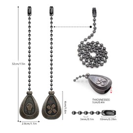 Dotlite Bronze Ceiling Fan Pull Chain Set, Decorative Fan Pull Chain Pendant Extension, 12 Inches Lighting & Fan Beaded Ball Pull Chain Extender with Connector (4 Pack)