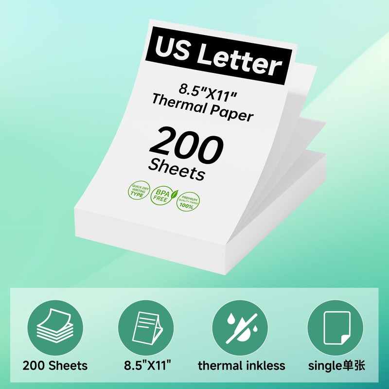 HPRT 200 Sheets Thermal Paper 8.5 x 11", US Letter,