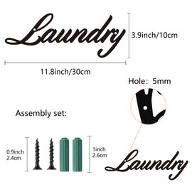 CREATCABIN Laundry Metal Wall Decor Rustic Letter Signs Iron Wall Art Sculpture Hanging Backdrop Decoration Word Sign Cutout Ornament Aesthetic for Home Living Room Bedroom Indoor Black 11.8x3.9 Inch