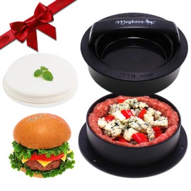Meykers Burger Press - 3-in-1 Hamburger Patty Maker with Non-Stick Mold and 100 Wax Papers for Stuffed Cheeseburger, Slider