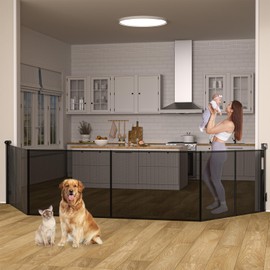 Upgraded 120 inch Retractable Baby Gates Extra Wide with Support Rod, 34" Tall Mesh Dog Cat Gate, Child Safety Gate for Stairs, Doorways, Hallways, Indoor/Outdoor