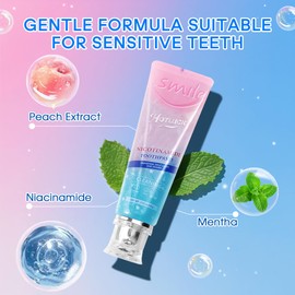 Hotluck Niacinamide Whitening Toothpaste - Brightening, Stain Removal, Freshening Breath - Deep Gentle Cleaning Tooth Paste, Boosting Gum Health, Mint & Peach 3.53oz (Pack of 2)